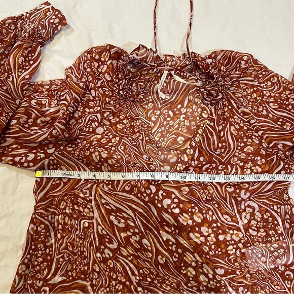 Anthropologie Sheer Printed Peasant Blouse Orange Cream XXS - Picture 8 of 15
